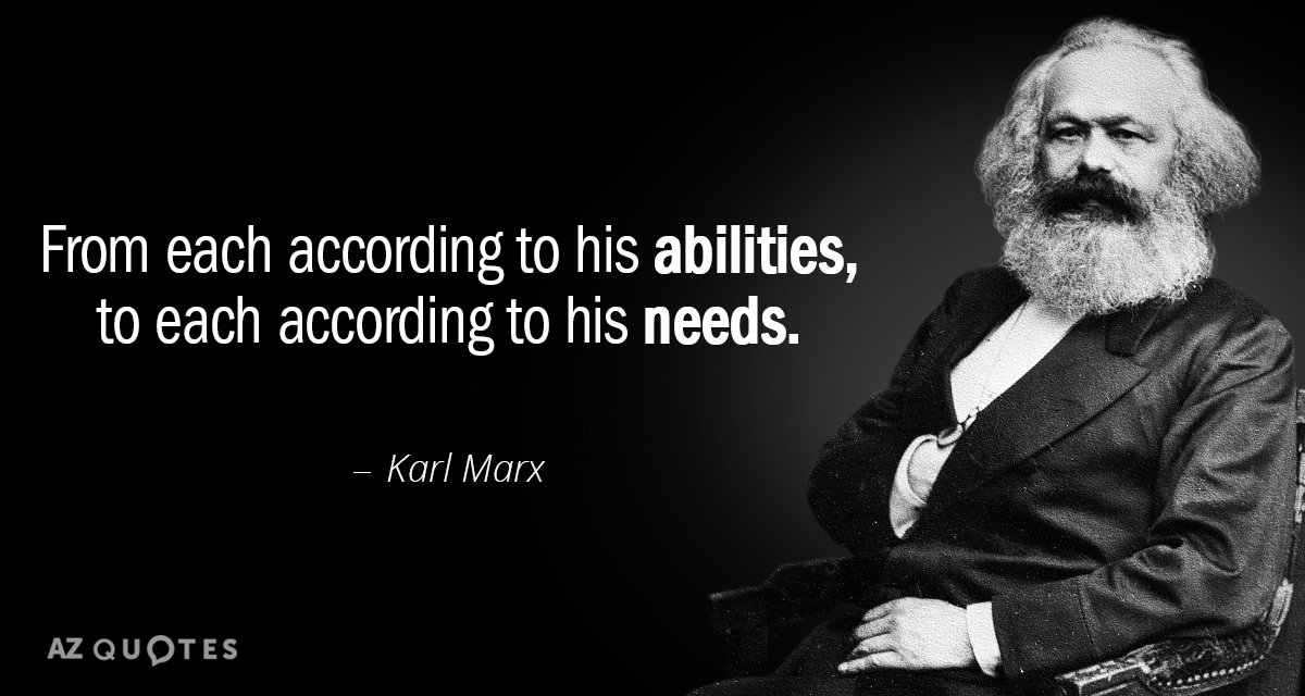 Karl Marx quote: From each according to his abilities, to each according to his needs.