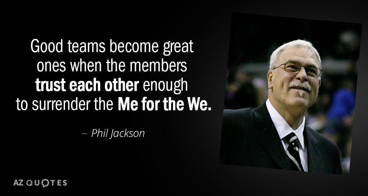 Phil Jackson quote: Good teams become great ones when the members trust each other enough to...