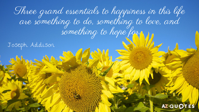 Joseph Addison quote: Three grand essentials to happiness in this life are something to do, something...