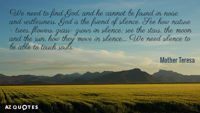 Mother Teresa quote: We need to find God, and he cannot be found in noise and...