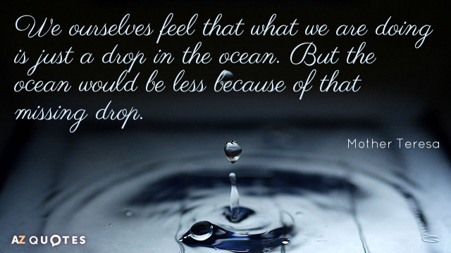 Mother Teresa quote: We ourselves feel that what we are doing is just a drop in...