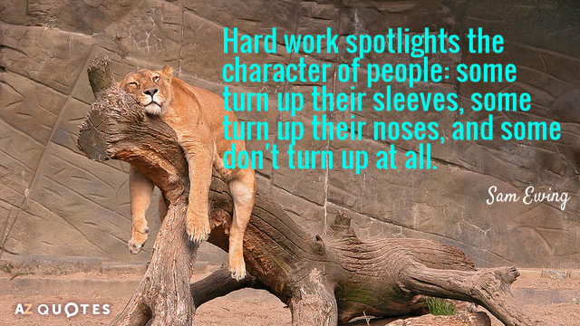 Sam Ewing quote: Hard work spotlights the character of people: some turn up their sleeves, some...