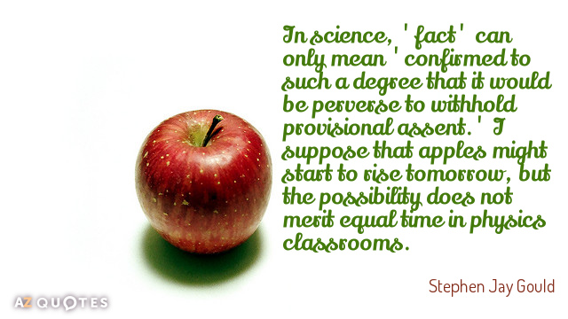 Stephen Jay Gould quote: In science, 'fact' can only mean 'confirmed to such a degree that...