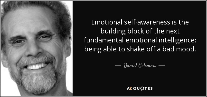 Emotional self-awareness is the building block of the next fundamental emotional intelligence: being able to shake off a bad mood. - Daniel Goleman