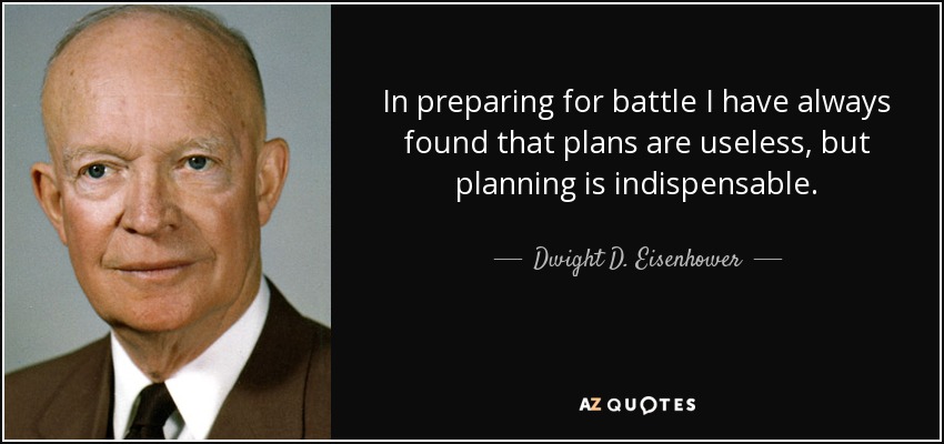 In preparing for battle I have always found that plans are useless, but planning is indispensable. - Dwight D. Eisenhower