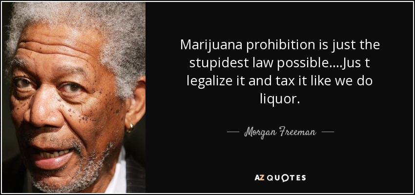 Marijuana prohibition is just the stupidest law possible....Jus t legalize it and tax it like we do liquor. - Morgan Freeman