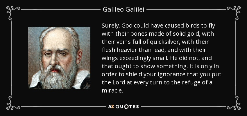 Galileo Galilei quote: Surely, God could have caused birds to fly with