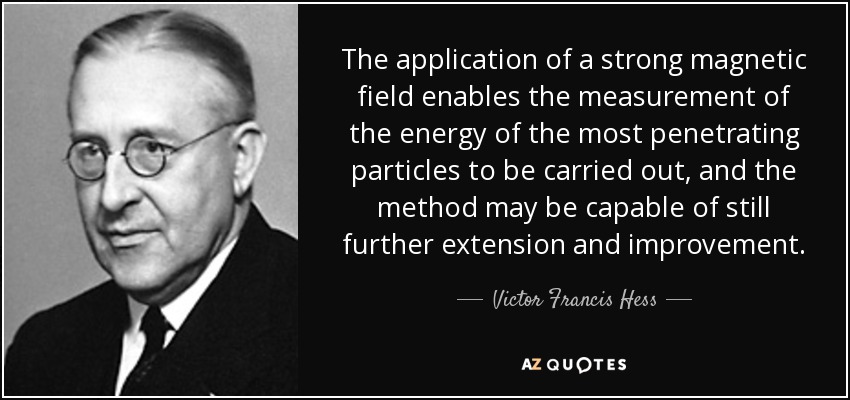 The application of a strong magnetic field enables the measurement of the energy of the most penetrating particles to be carried out, and the method may be ... - quote-the-application-of-a-strong-magnetic-field-enables-the-measurement-of-the-energy-of-victor-francis-hess-70-51-71