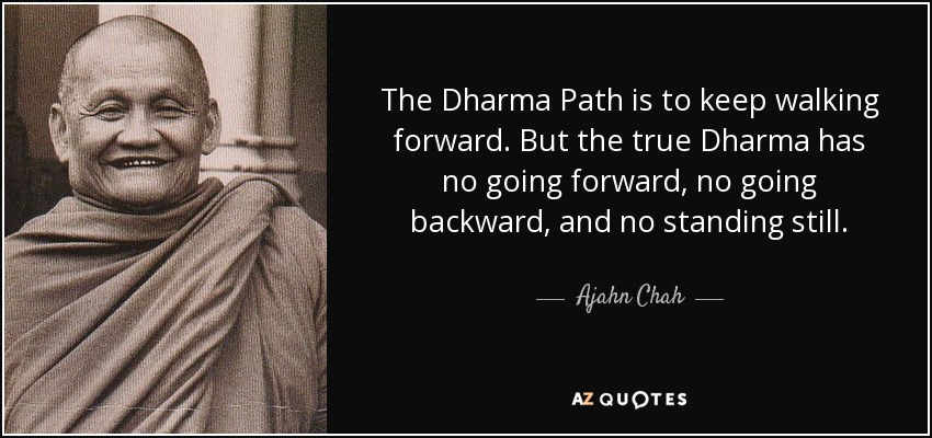 The Dharma Path is to keep walking forward. But the true Dharma has no going forward, no going backward, and no standing still. - Ajahn Chah
