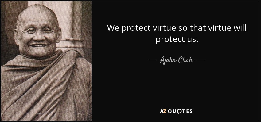 We protect virtue so that virtue will protect us. - Ajahn Chah