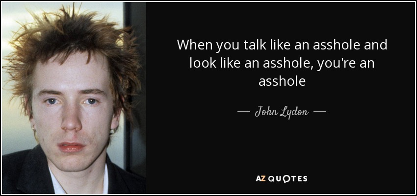 When you talk like an asshole and look like an asshole, you're an asshole - John Lydon