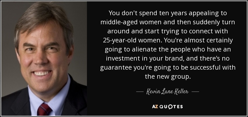 You don&#39;t spend ten years appealing to middle-aged women and then suddenly <b>...</b> - quote-you-don-t-spend-ten-years-appealing-to-middle-aged-women-and-then-suddenly-turn-around-kevin-lane-keller-52-12-06