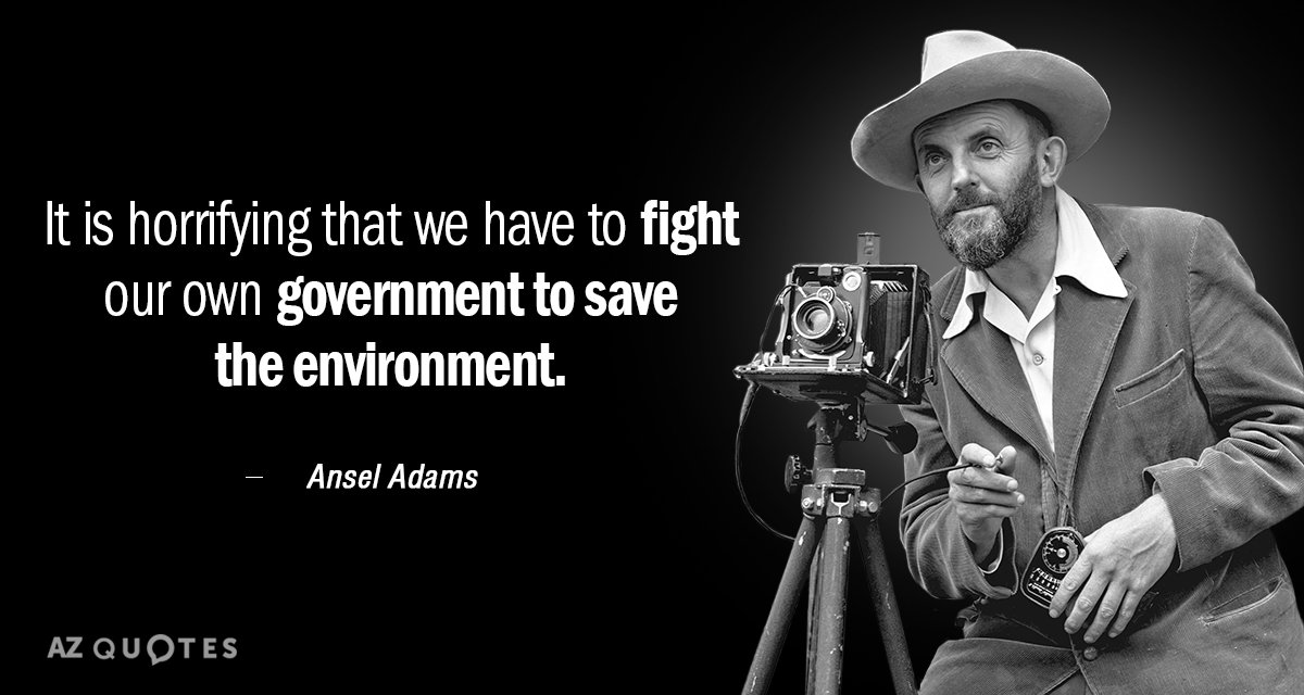 Ansel Adams quote: It is horrifying that we have to fight our own government to save...