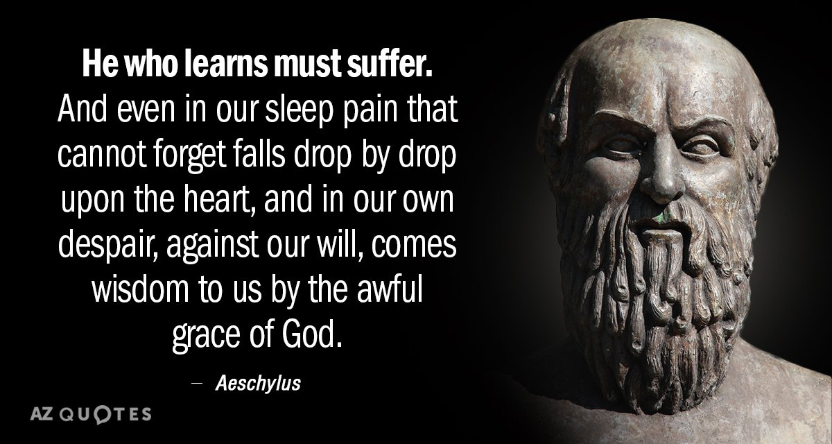 Aeschylus quote: He who learns must suffer. And even in our sleep pain that cannot forget...