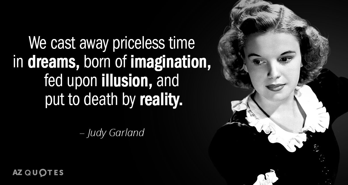 Judy Garland quote: We cast away priceless time in dreams, born of imagination, fed upon illusion...