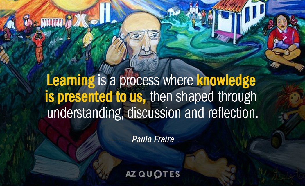Paulo Freire quote: Learning is a process where knowledge is presented to us, then shaped through...