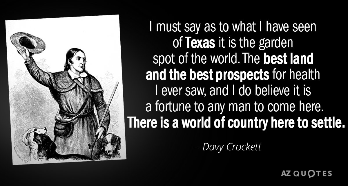 Davy Crockett quote: I must say as to what I have seen of Texas it is...