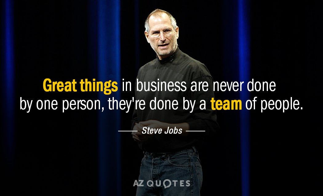 Steve Jobs quote: Great things in business are never done by one person, they're done by...