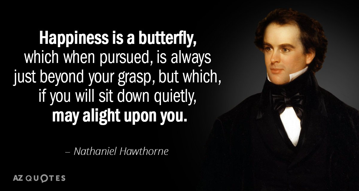 Nathaniel Hawthorne quote: Happiness is a butterfly, which when pursued, is always just beyond your grasp...