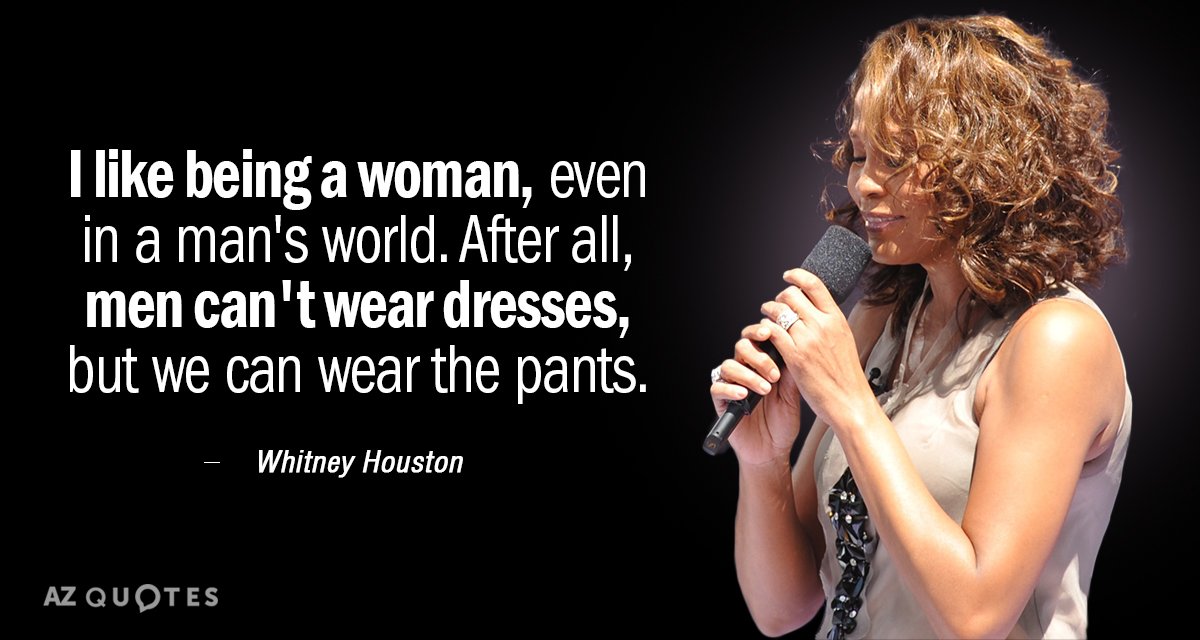 Whitney Houston quote: I like being a woman, even in a man's world. After all, men...