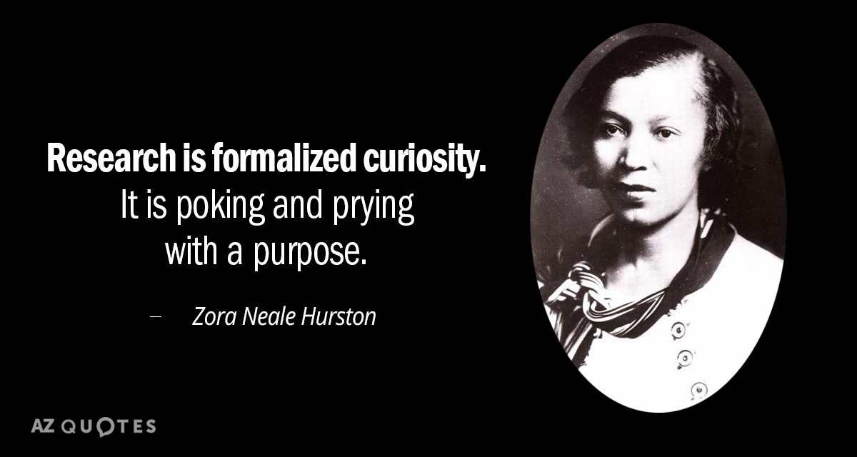 Zora Neale Hurston quote: Research is formalized curiosity. It is poking and prying with a purpose.