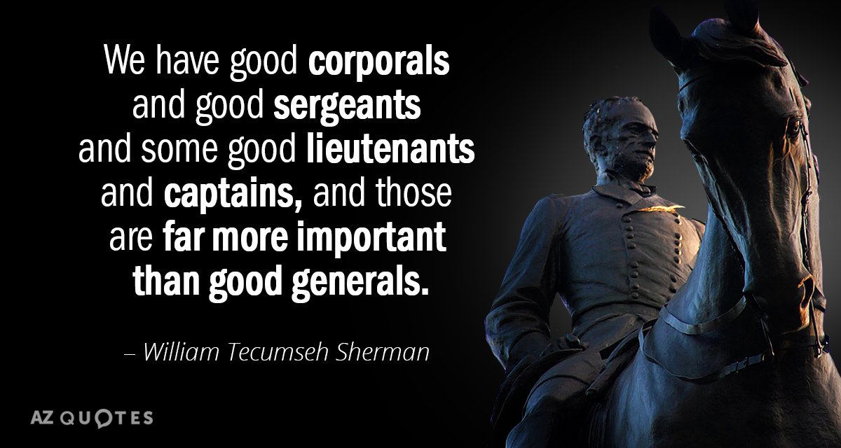 William Tecumseh Sherman quote: We have good corporals and good sergeants and some good lieutenants and...