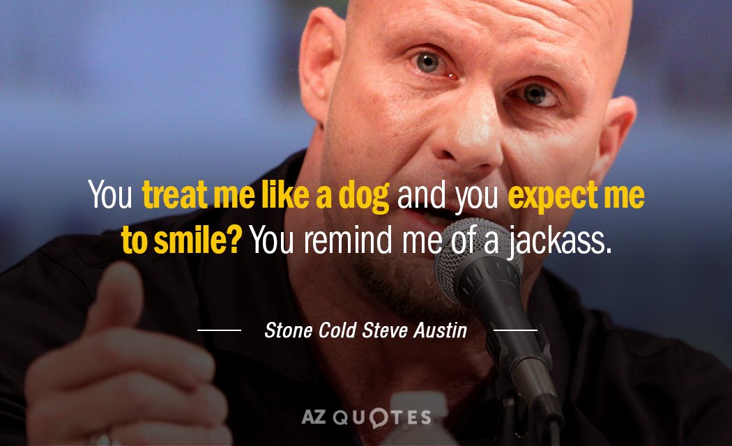Stone Cold Steve Austin quote: You treat me like a dog and you expect me to...