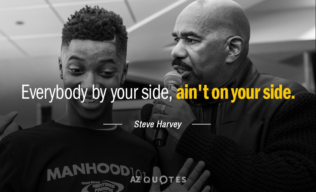 Steve Harvey quote: Everybody by your side ain't on your side