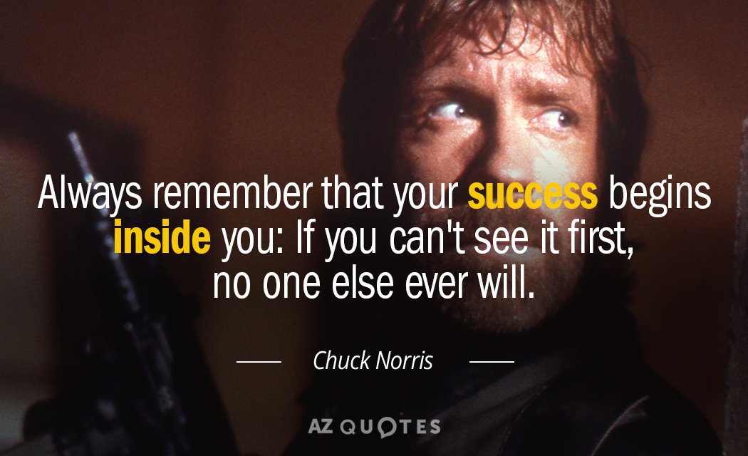Chuck Norris quote: Always remember that your success begins inside you: If you can't see it...