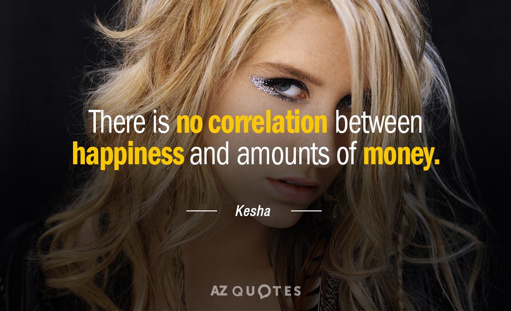 Kesha quote: There is no correlation between happiness and amounts of money.