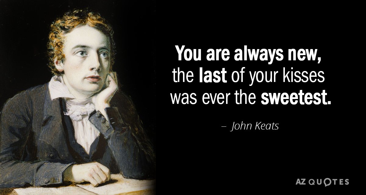 John Keats quote: You are always new, the last of your kisses was ever the sweetest.
