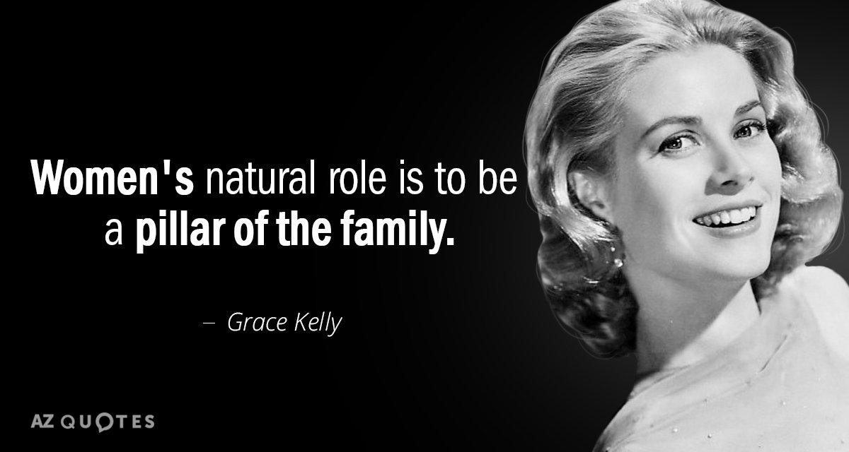 Grace Kelly quote: Women's natural role is to be a pillar of the family.