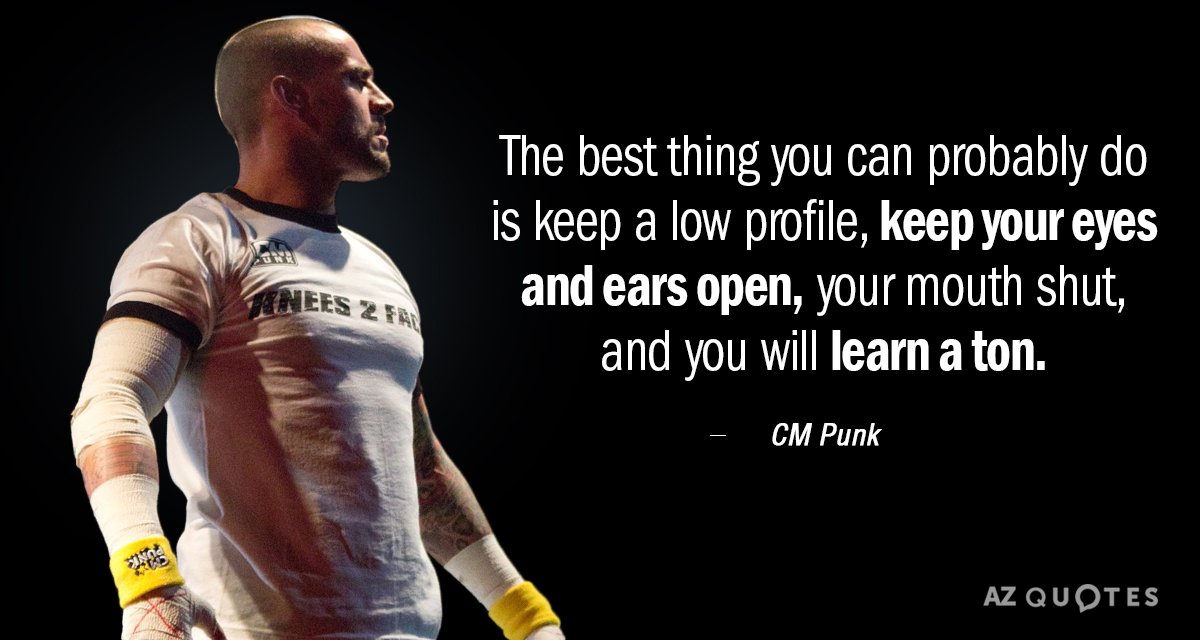 CM Punk quote: The best thing you can probably do is keep a low profile, keep...