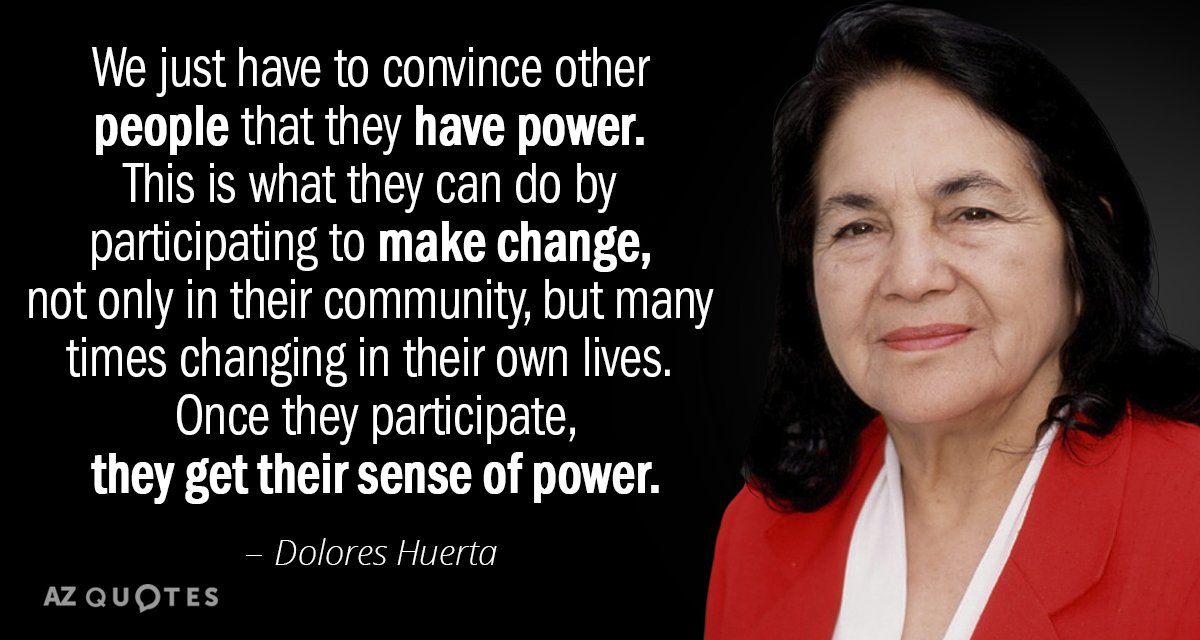 Dolores Huerta quote: We just have to convince other people that they have power. This is...