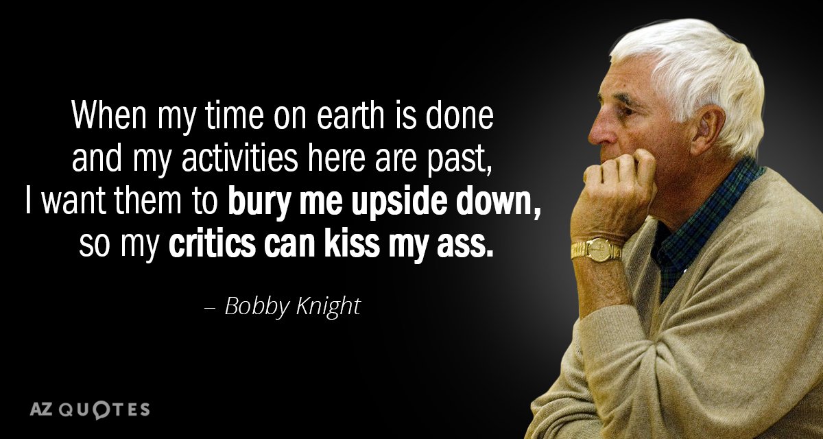 Bobby Knight quote: When my time on earth is done and my activities here are past...