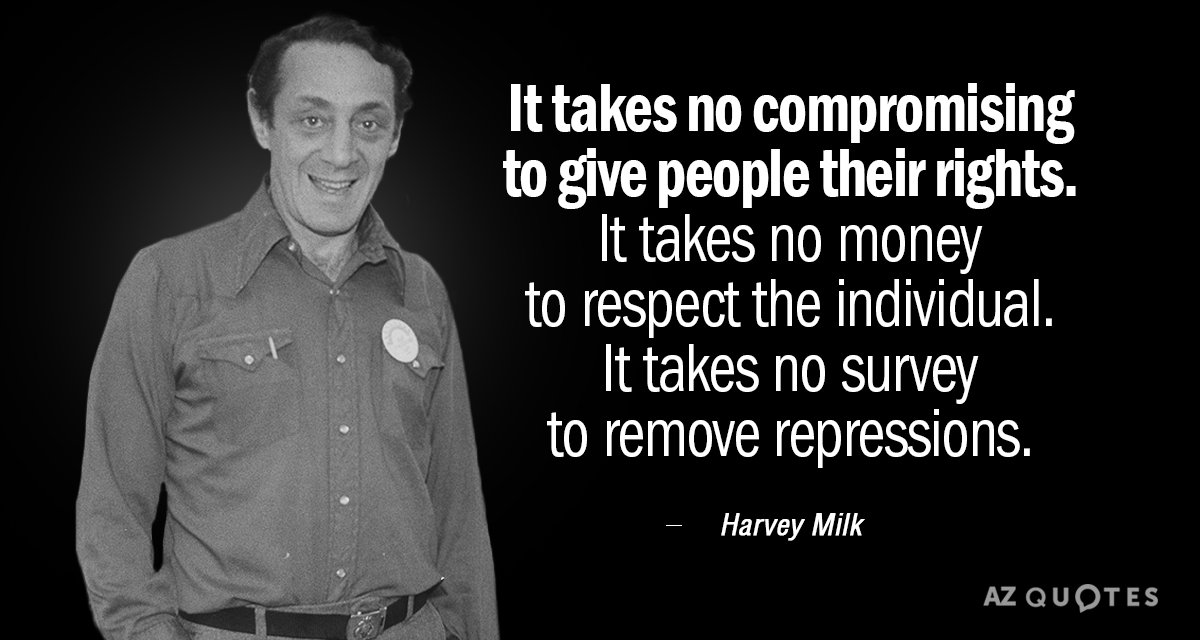 Harvey Milk quote: It takes no compromising to give people their rights. It takes no money...