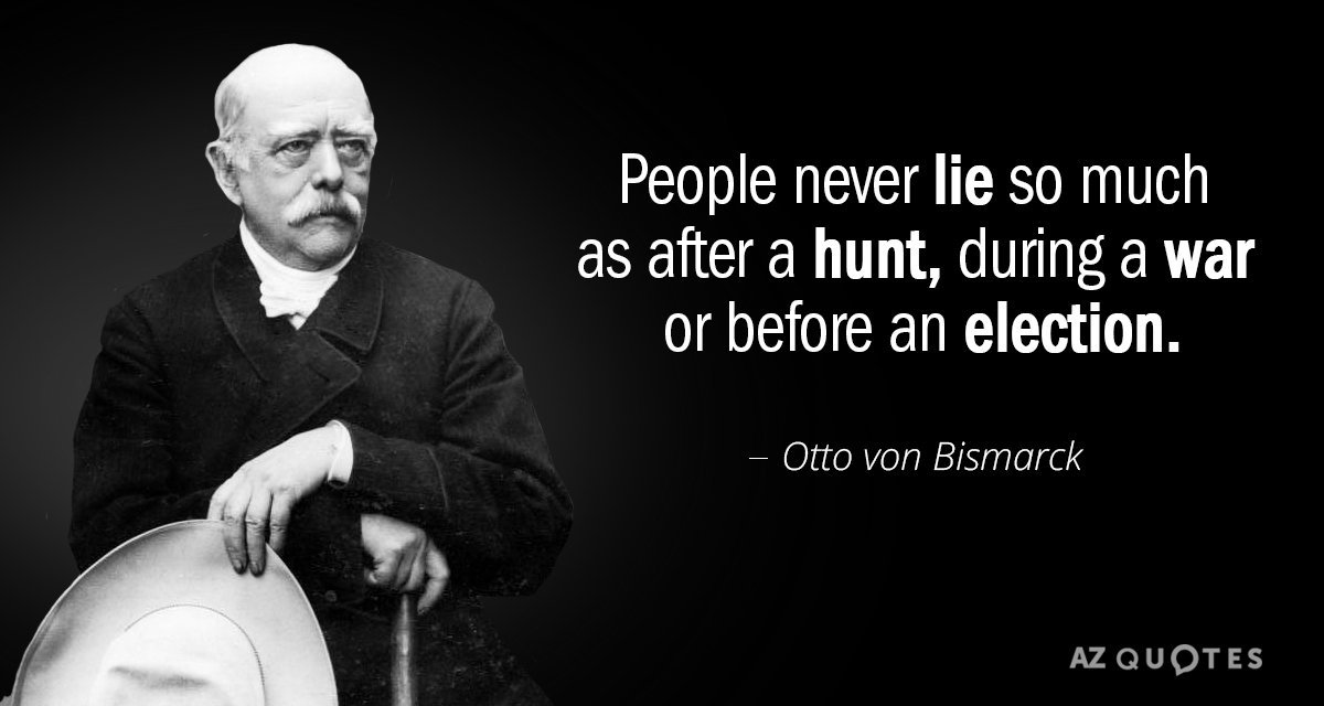 Otto von Bismarck quote: People never lie so much as after a hunt, during a war...