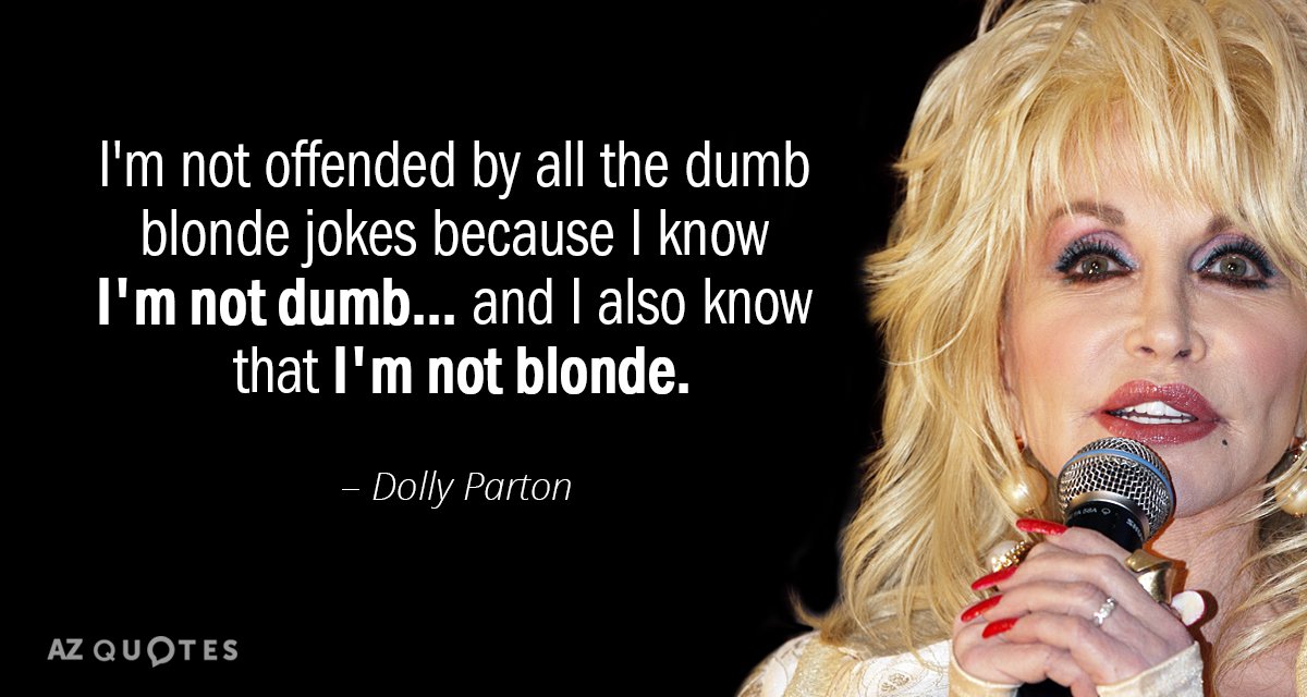 Dolly Parton quote: I'm not offended by all the dumb blonde jokes because I know I'm...
