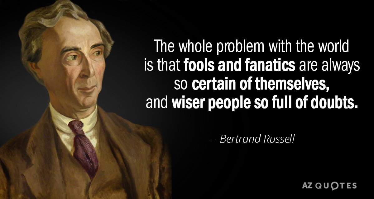 Bertrand Russell quote: The whole problem with the world is that fools and fanatics are always...