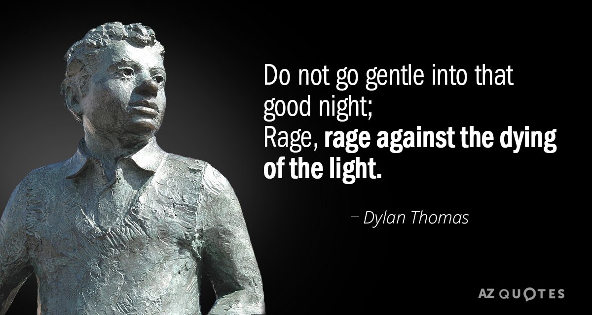 Dylan Thomas quote: Do not go gently into that good night but rage, rage against the...