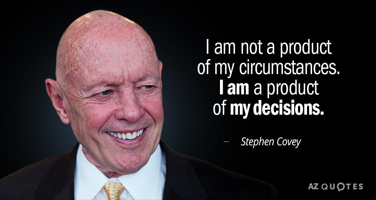 Stephen Covey quote: I am not a product of my circumstances. I am a product of...