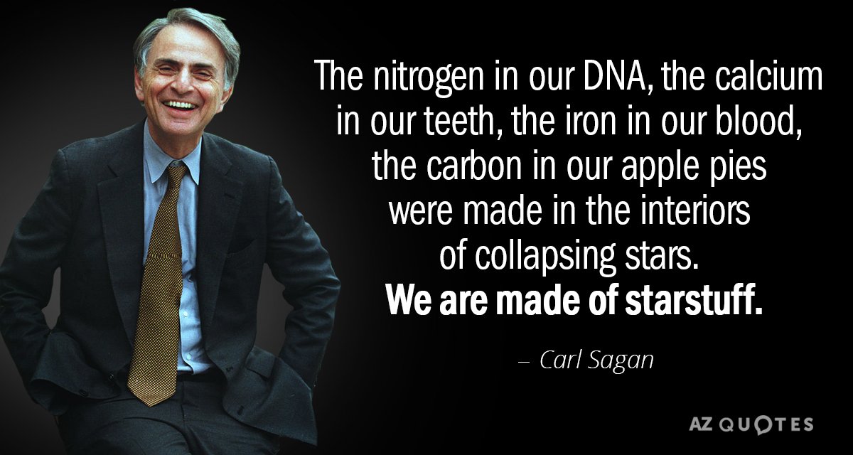 Carl Sagan quote: The nitrogen in our DNA, the calcium in our teeth, the iron in...