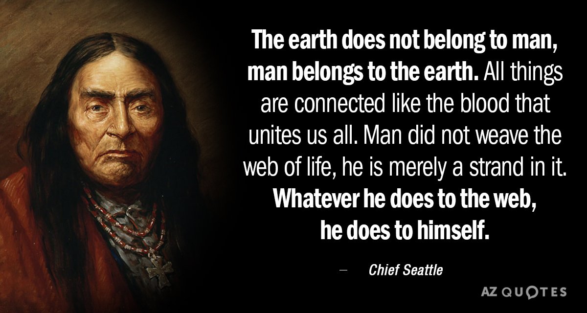 Chief Seattle quote: The earth does not belong to man, man belongs to the earth. All...
