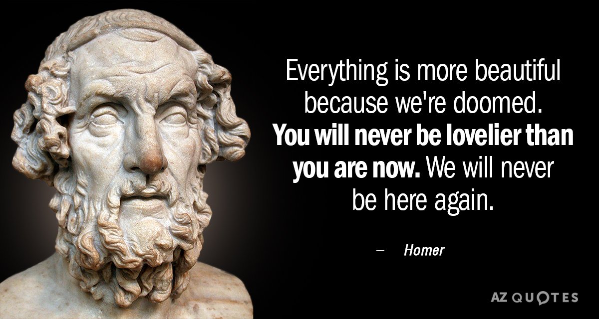 Homer quote: Everything is more beautiful because we're doomed. You will never be lovelier than you...