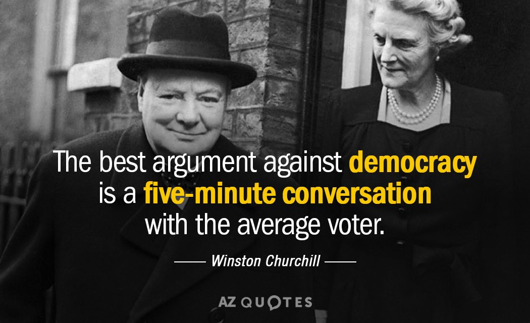 Winston Churchill quote: The best argument against democracy is a five-minute conversation with the average voter.