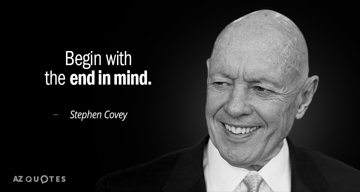 Stephen Covey quote: Begin with the end in mind.