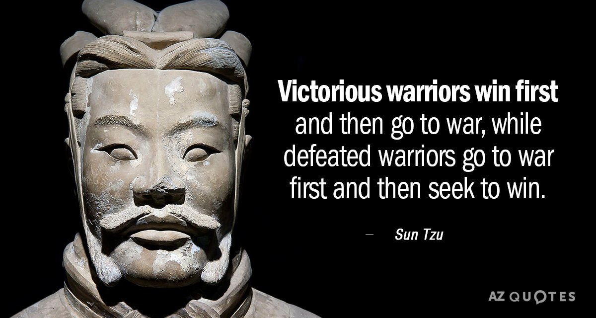 Sun Tzu quote: Victorious warriors win first and then go to war, while defeated warriors go...