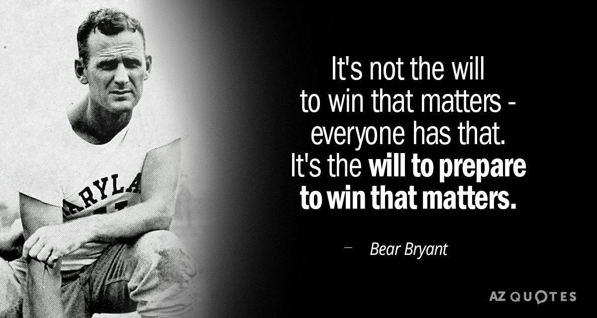 Bear Bryant quote: It's not the will to win that matters-everyone has that. It's the will...