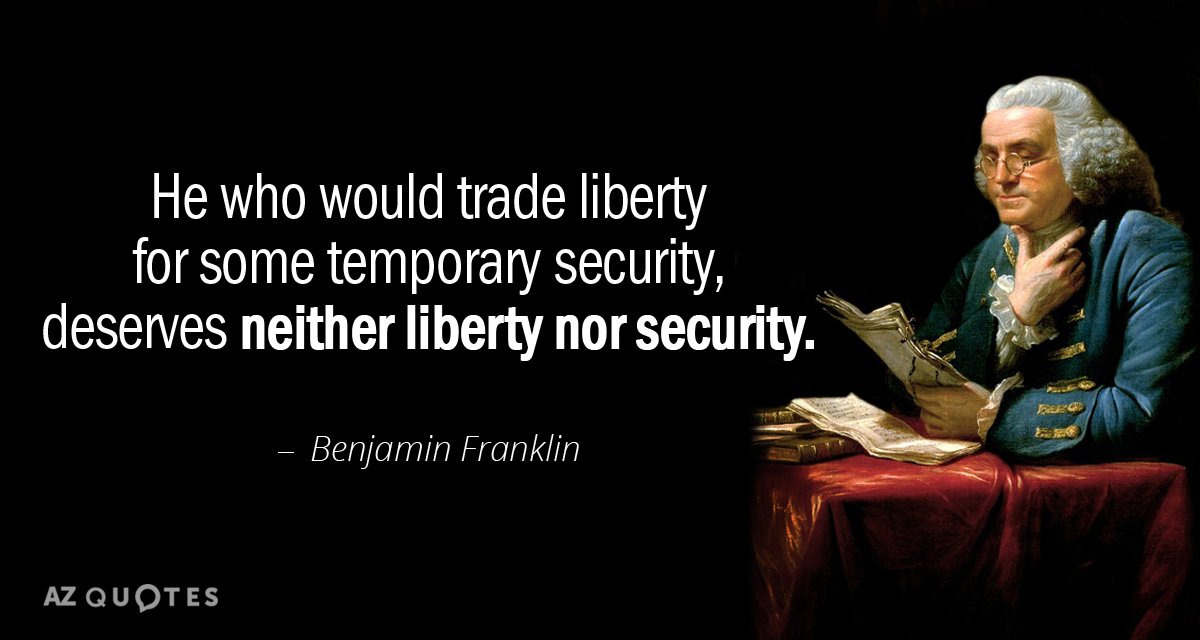 Benjamin Franklin quote: He who would trade liberty for some temporary security, deserves neither liberty nor...
