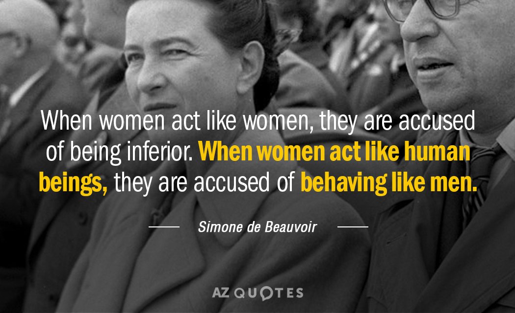 Simone de Beauvoir quote: When women act like women, they are accused of being inferior. When...